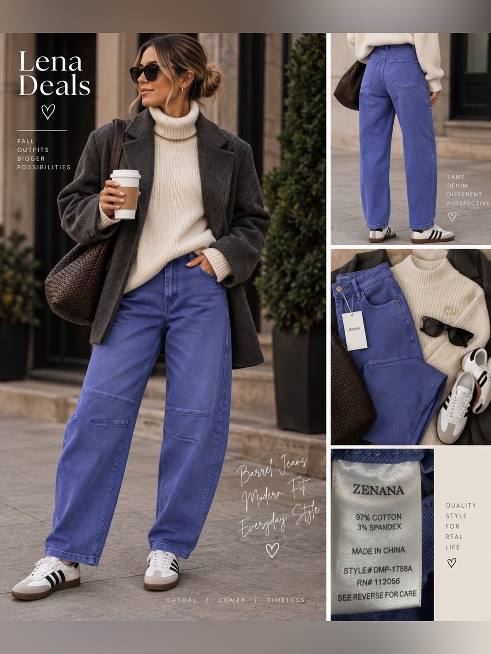 Zenana Barrel Leg Jeans Mide Rise Marlin Color Cotton Five Pockets Mix Size